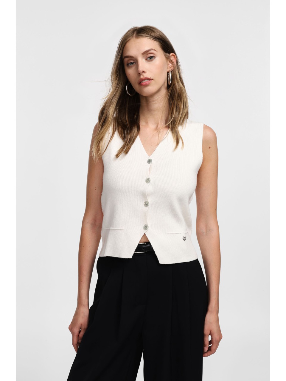 Please Gilet boutonné en maille Ecrue