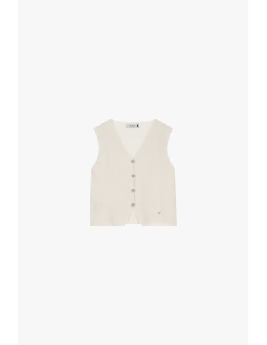 Please Gilet boutonné en maille Ecrue