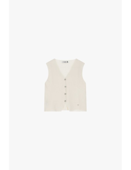 Please Gilet boutonné en maille Ecrue