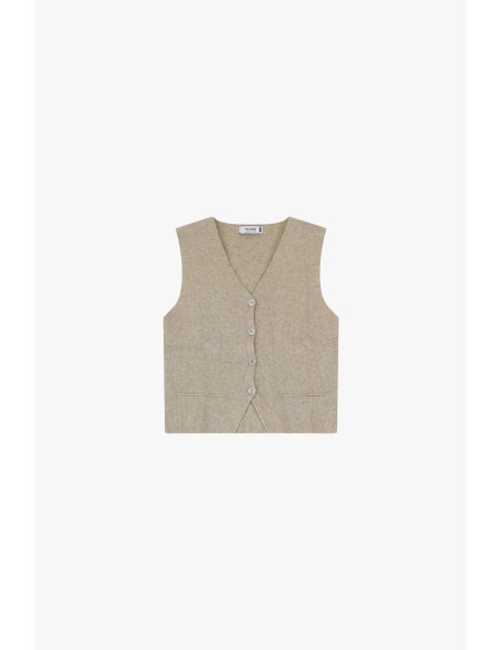 Please Gilet boutonné en maille Taupe