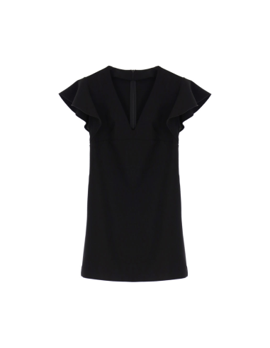 PLEASE FEMME ROBE COURTE TRAPEZE AVEC MANCHES A VOLANTS EN JERSEY STRETCH COLORIS NOIR