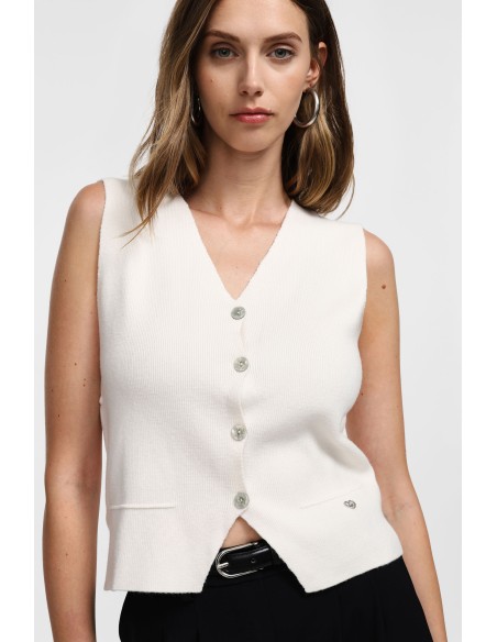 copy of Please Gilet boutonné en maille Chocolat