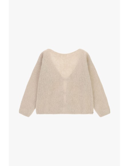 Please cardigan Beige en alpaga melangé avec fermeture à noeud