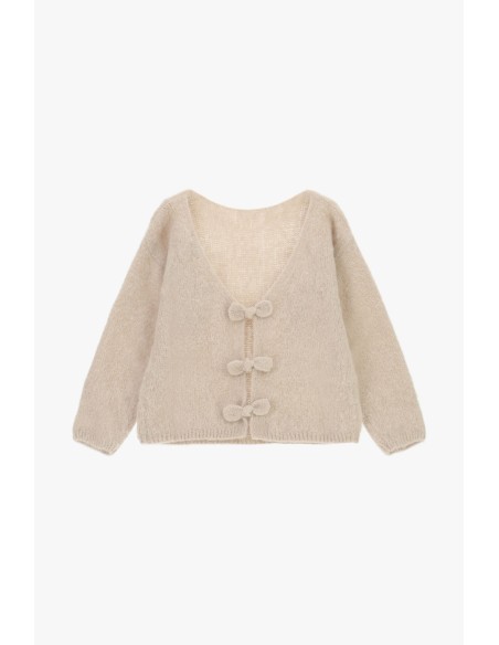 Please cardigan Beige en alpaga melangé avec fermeture à noeud