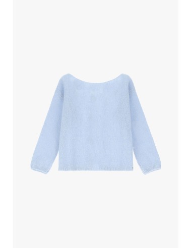 Please cardigan bleu ciel en alpaga melangé avec fermeture à noeud