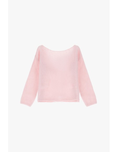 Please cardigan Rose poudre en alpaga melangé avec fermeture à noeud