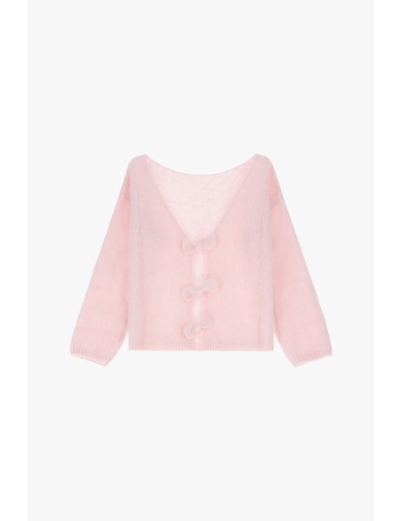 copy of Please cardigan Beige en alpaga melangé avec fermeture à noeud