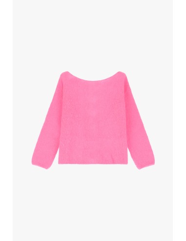 Please cardigan Rose Fuschia en alpaga melangé avec fermeture à noeud