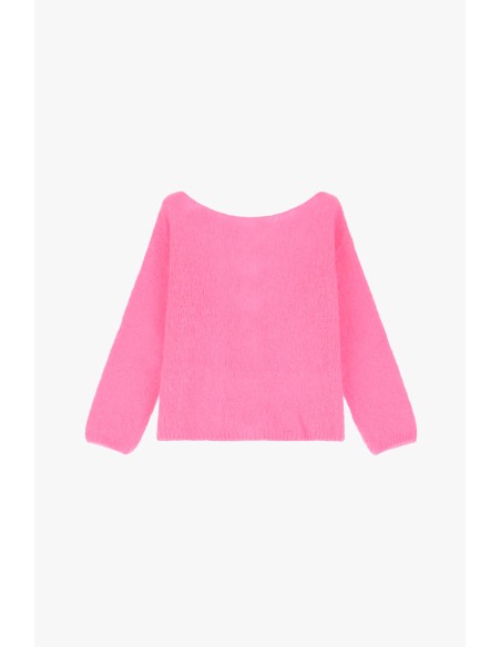 Please cardigan Rose Fuschia en alpaga melangé avec fermeture à noeud