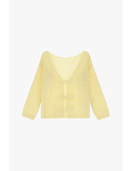 Please cardigan Jaune Canard en alpaga melangé avec fermeture à noeud