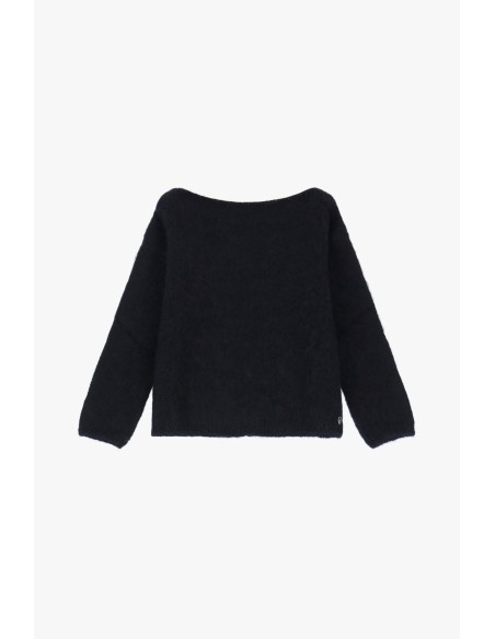 Please cardigan Noir en alpaga melangé avec fermeture à noeud