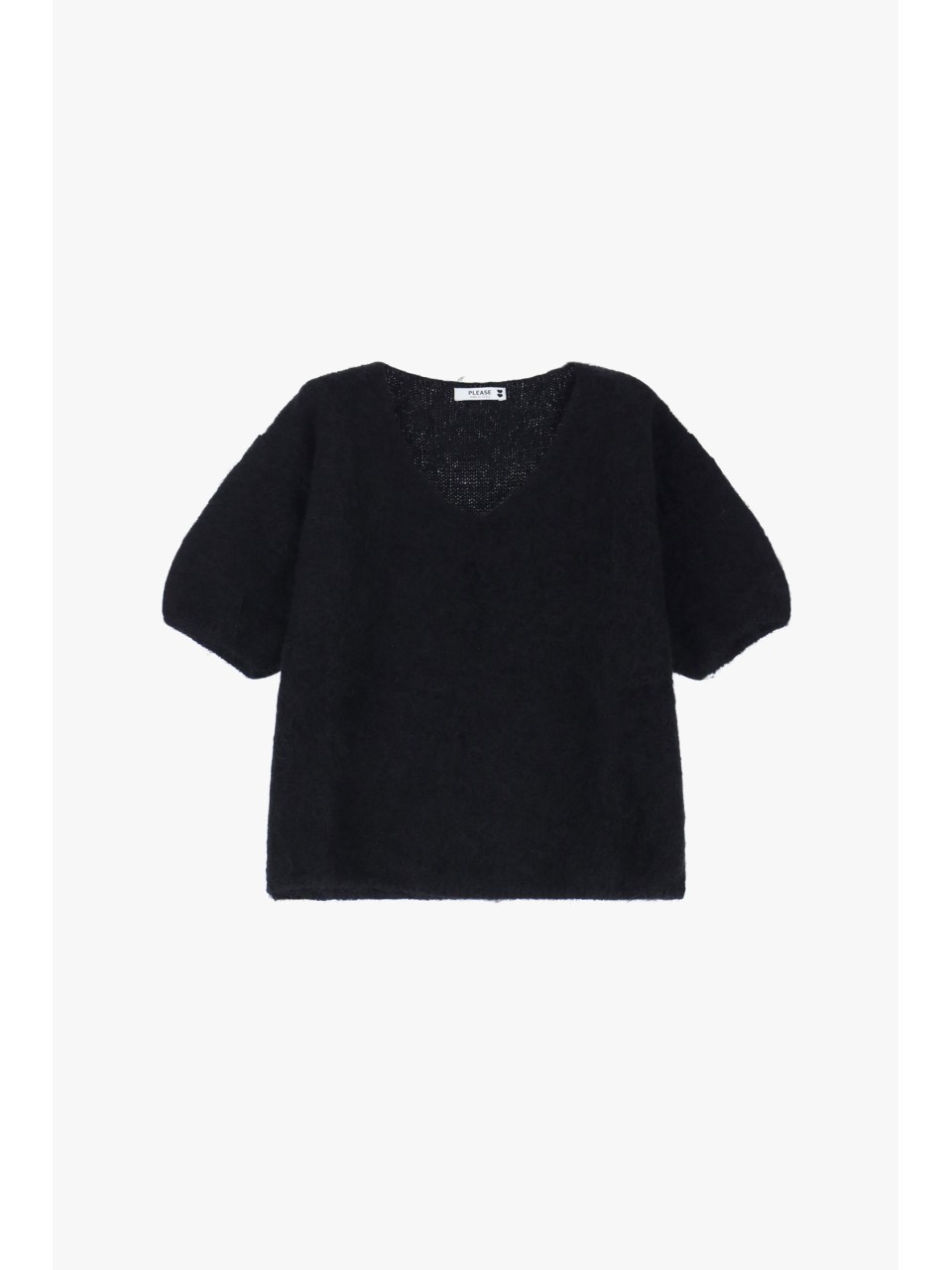 Please Femme Pull noir en alpaga a manches courtes