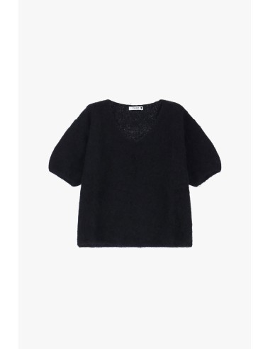 Please Femme Pull noir en alpaga a manches courtes