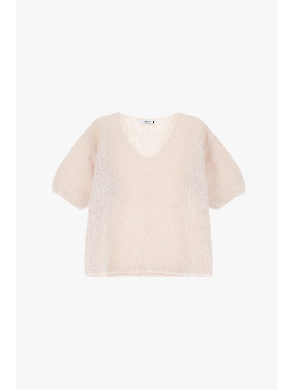 Please Femme Pull Ecru en alpaga a manches courtes