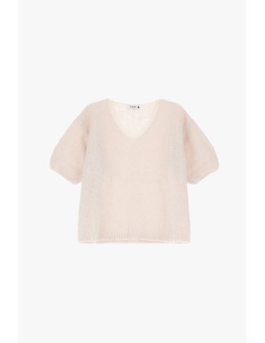 Please Femme Pull Ecru en alpaga a manches courtes