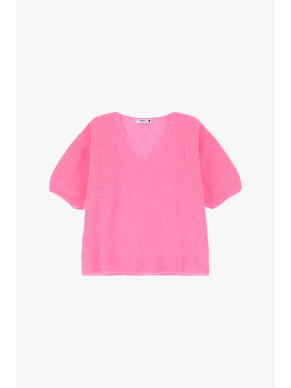 Please Femme Pull Rose Fuschia en alpaga a manches courtes