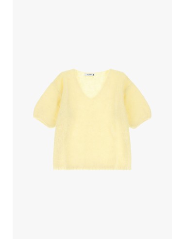 Please Femme Pull Jaune en alpaga a manches courtes