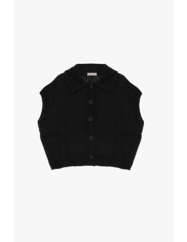 copy of Please Femme gilet court boutonné en laine vierge et mohair mélangés coloris noir (nero)