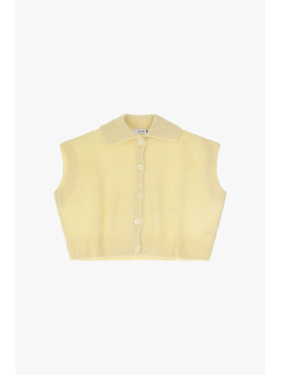 Please gilet court Jaune en laine vierge et mohair