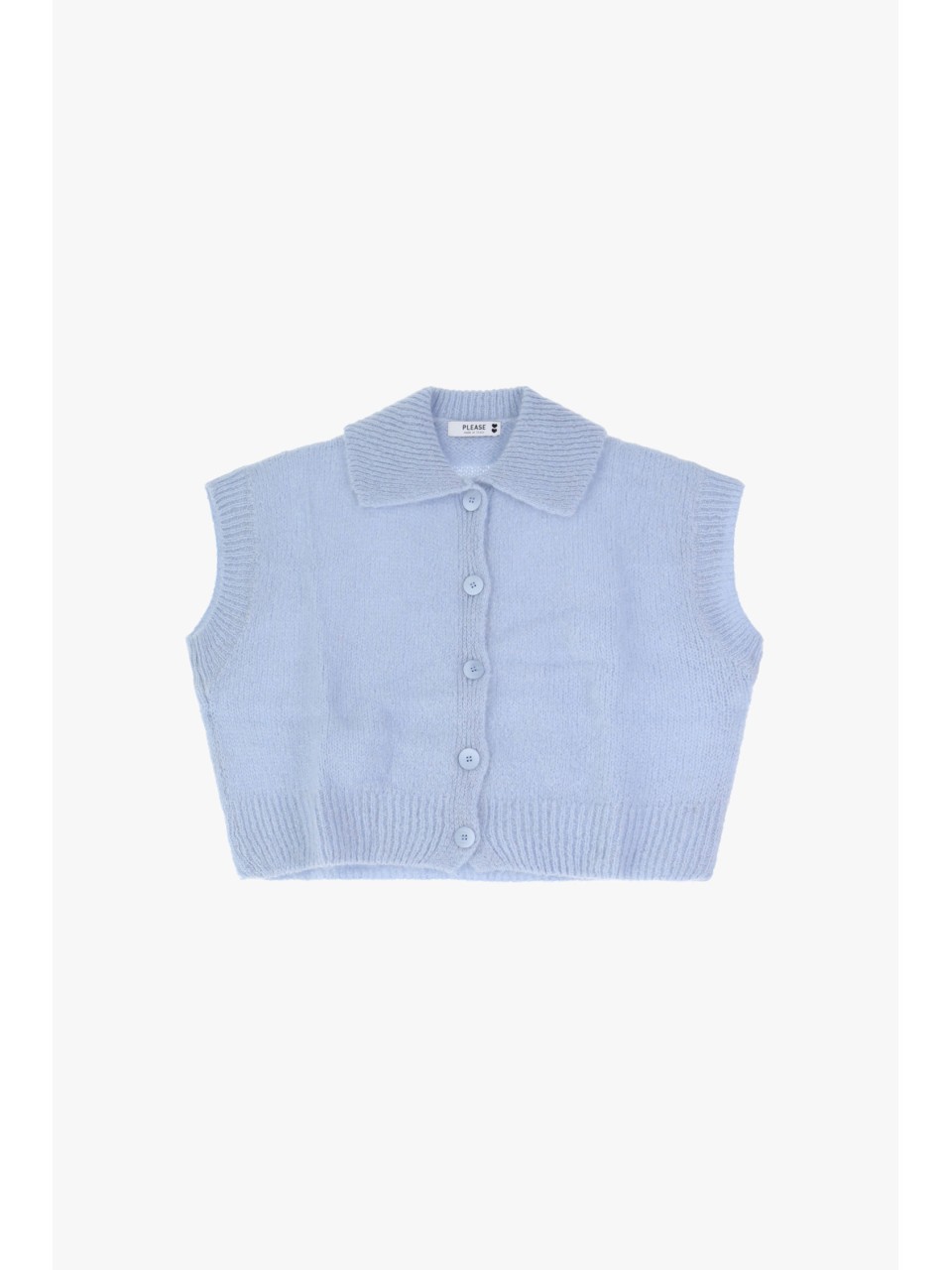 Please gilet court Bleu Ciel en laine vierge et mohair