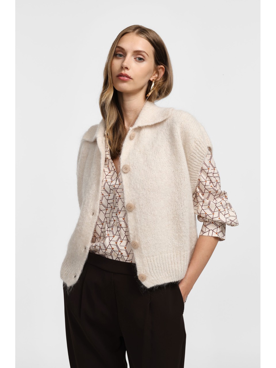 Please gilet court Ecru en laine vierge et mohair