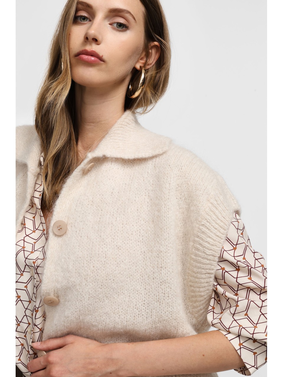 Please gilet court Ecru en laine vierge et mohair 2