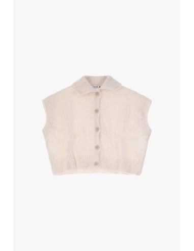 Please gilet court Ecru en laine vierge et mohair