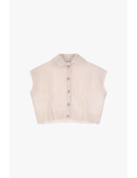 Please gilet court Ecru en laine vierge et mohair