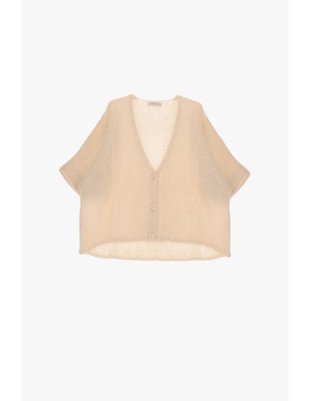 Please cardigan oversize écru en laine vierge et mohair