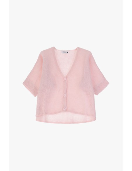 Please cardigan oversize Rose poudre en laine vierge et mohair