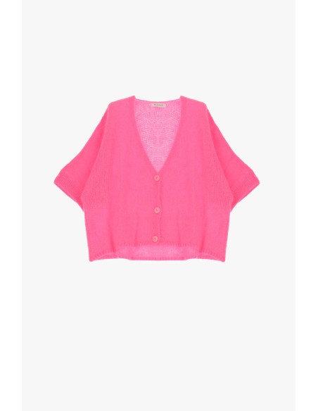 Please cardigan oversize Rose Fuschia en laine vierge et mohair