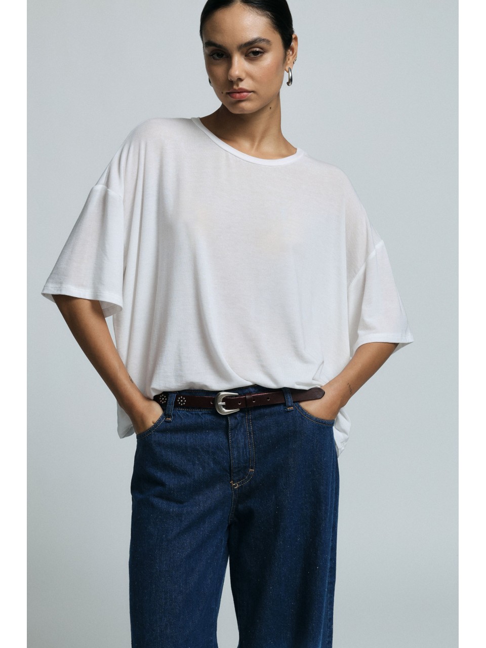 Please Maxi T-shirt ecru en laine melangée ecrue