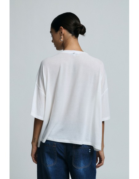 Please Maxi T-shirt ecru en laine melangée