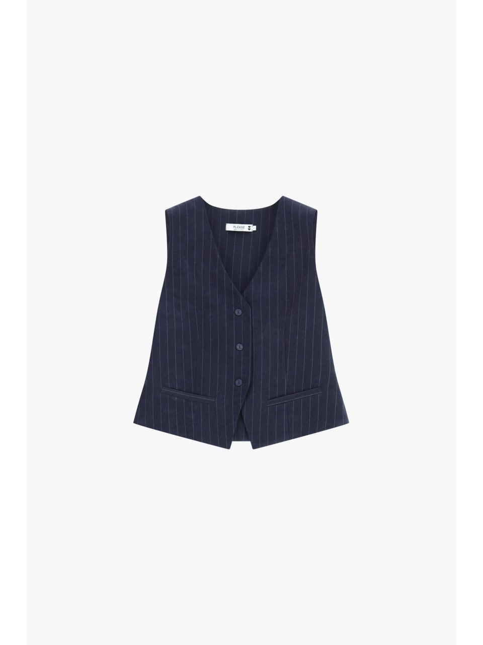 Please Gilet de tailleur en Velours rayé Bleu Marine