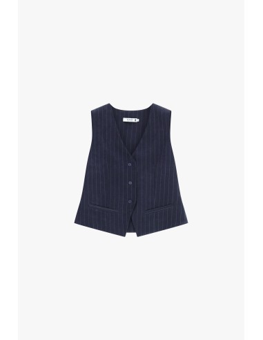 Please Gilet de tailleur en Velours rayé Bleu Marine