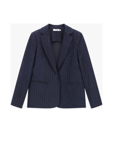 Please femme blazer de tailleur en velours bleu marine rayé