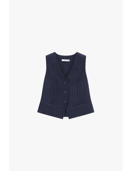 copy of Please femme blazer de tailleur en crêpe fluide bleu marine rayé