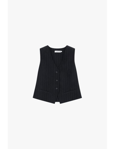 Please Gilet de tailleur en Velours rayé Noir