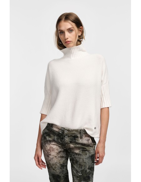 Please pull col roulé à manches courtes coloris Ecru