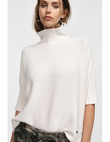 Please pull col roulé à manches courtes coloris Ecru