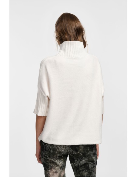 Please pull col roulé à manches courtes coloris Ecru