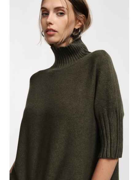 Please pull col roulé à manches courtes coloris kaki