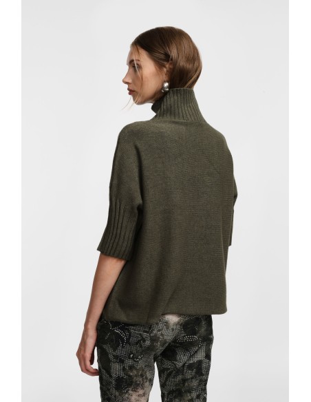 Please pull col roulé à manches courtes coloris kaki