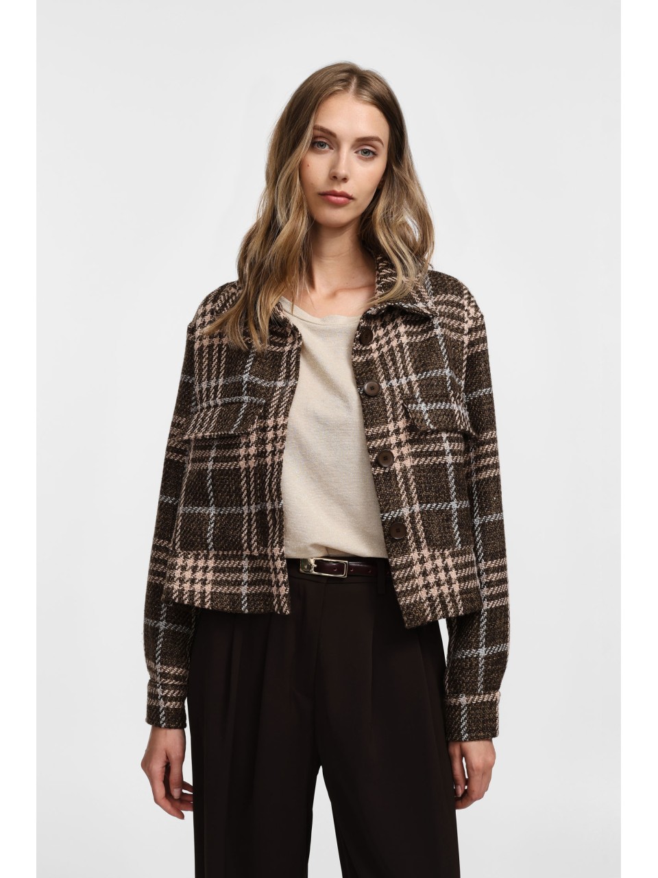 Please Veste courte en Tweed Marron