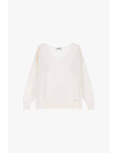 Please Femme pull fin ecru avec col en V