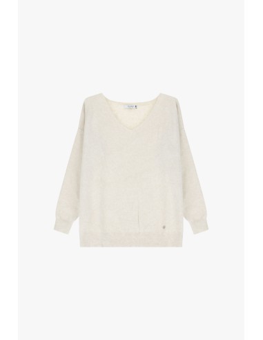 Please Femme pull fin coloris sable avec col en V