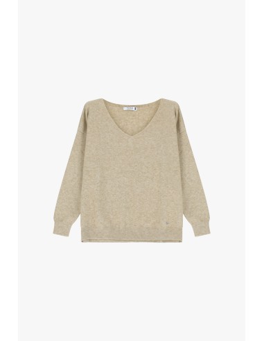 Please Femme pull fin coloris Noisette avec col en V