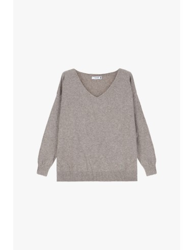 Please Femme pull fin coloris Taupe avec col en V