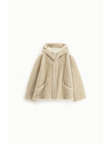 Please blouson beige à capuche en eco fourrure