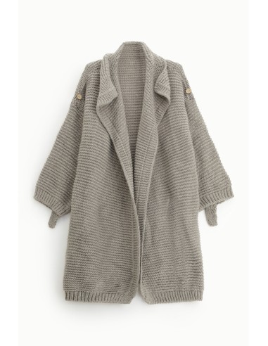 Please Gilet Long Taupe en Maille de laine melangée